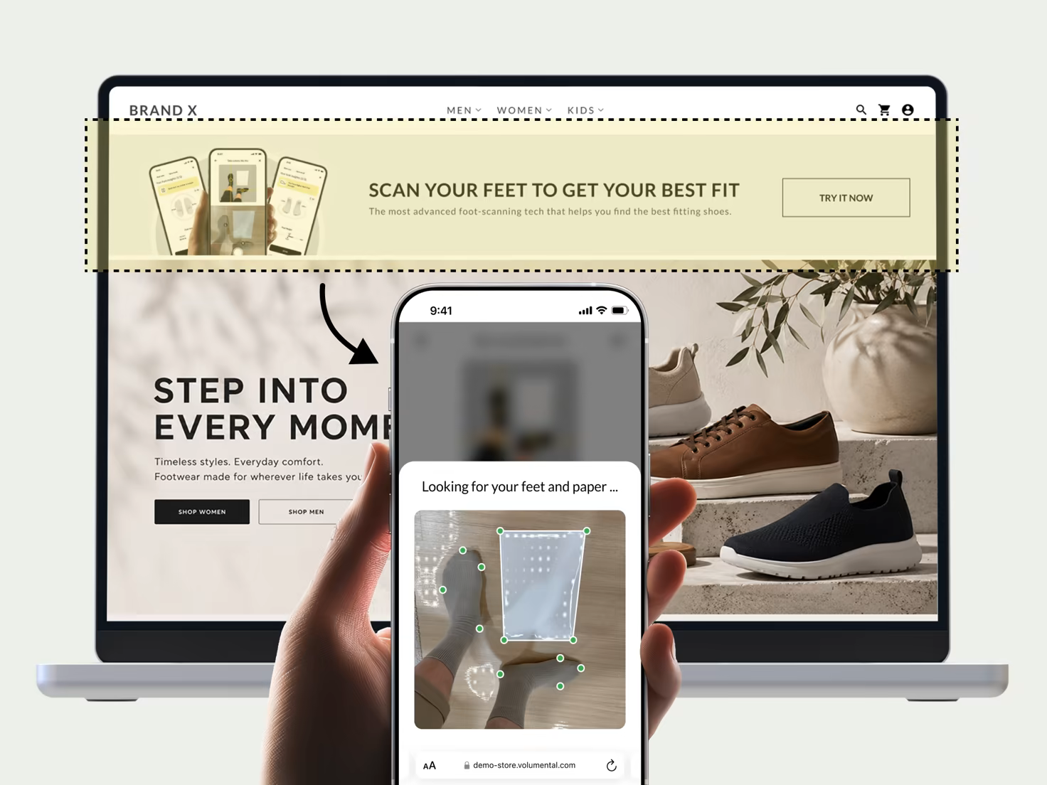 Scan-your-feet banner shown at the top of a store home page