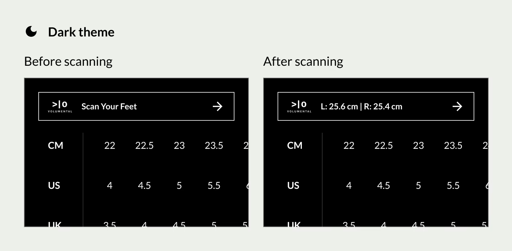 Outline style widget in dark theme, before and after scanning