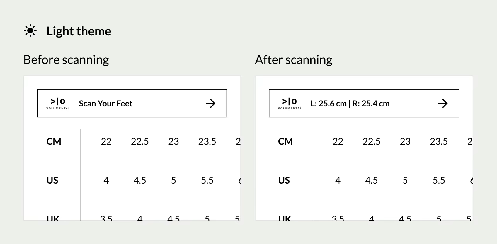Outline style widget in light theme, before and after scanning