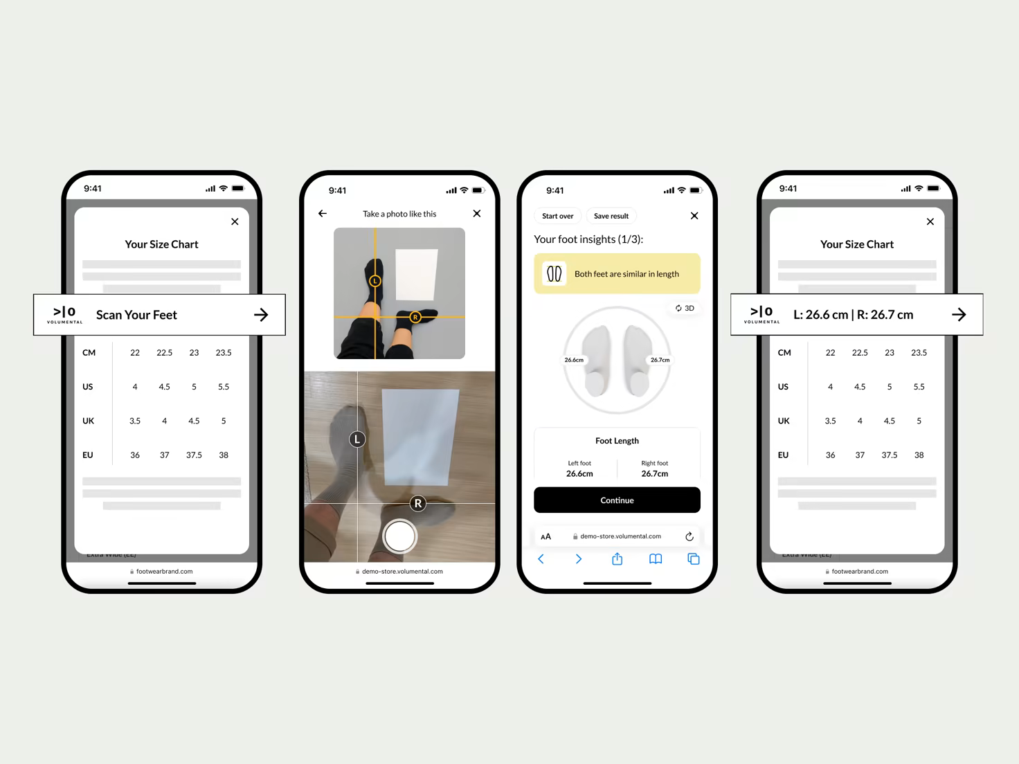 Outline style Volumental widget shown across mobile size chart screens